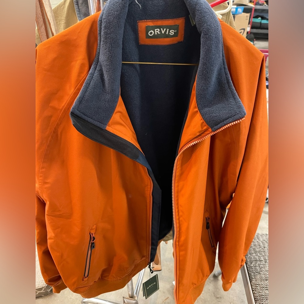 Orvis light weight bone dry jacket in burnt orange size large